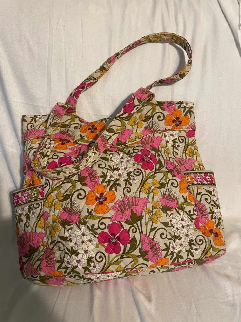Vera Bradley Floral Quilted Tote in Pink, Orange & Cream